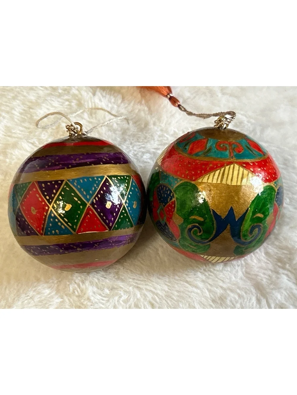 Pair of Hand-Painted Indian Decorative Hanging Spheres